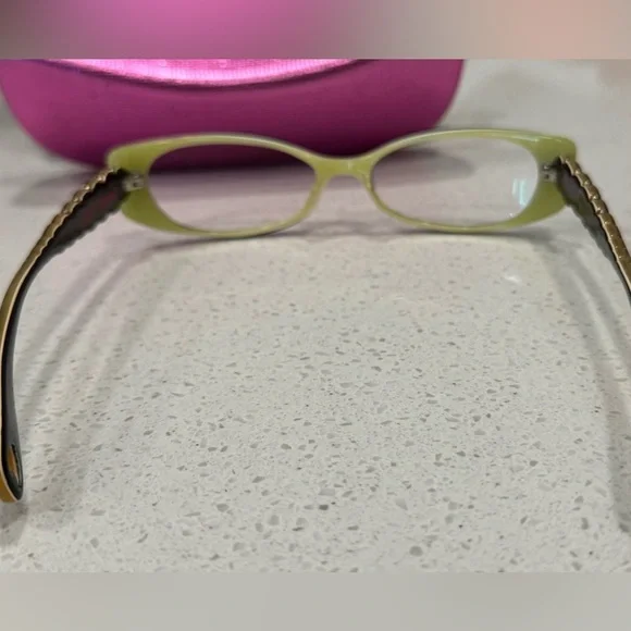 Betsey Johnson Harajuku Flower Eyeglass Frames β Black & Green Cat Eye with case - Picture 6 of 11